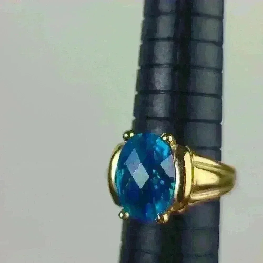 Blue Topaz Sterling Silver 925 ring gold plated outside size 9 unseix ring - Picture 14 of 17